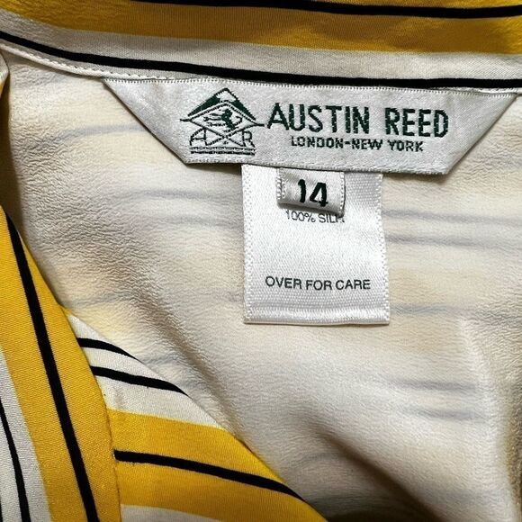 Austin Reed 100% silk yellow, white stripe long sleeve vintage 14 large button - Picture 12 of 12